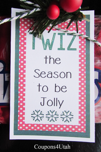 Free printable Twiz the Season Gift Tag. Quick and easy neighbor gift for Christmas - Coupons4Utah