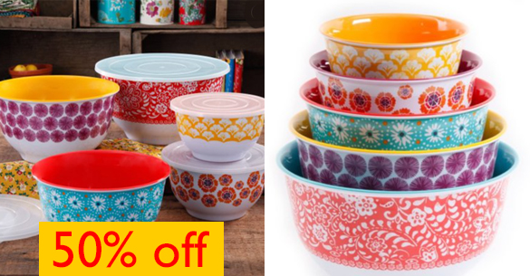 Pioneer Woman Mixing Bowl Set with Lids -$24.50 (reg. $49.00)